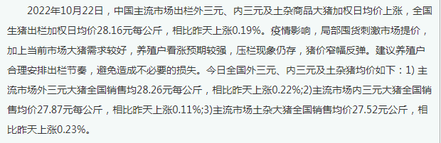 2022年10月23日中国商品大猪市场行情综述